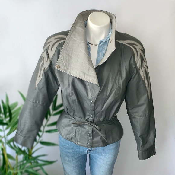 v i n t a g e :: Funnel Neck Leather Jacket Patchwork Phoenix - Picture 1 of 15